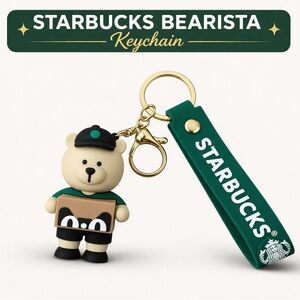 Starbucks Bearista Keychain 8.5”L Green Strap Coffee Lover Kawaii Bag Charm✨NWOT